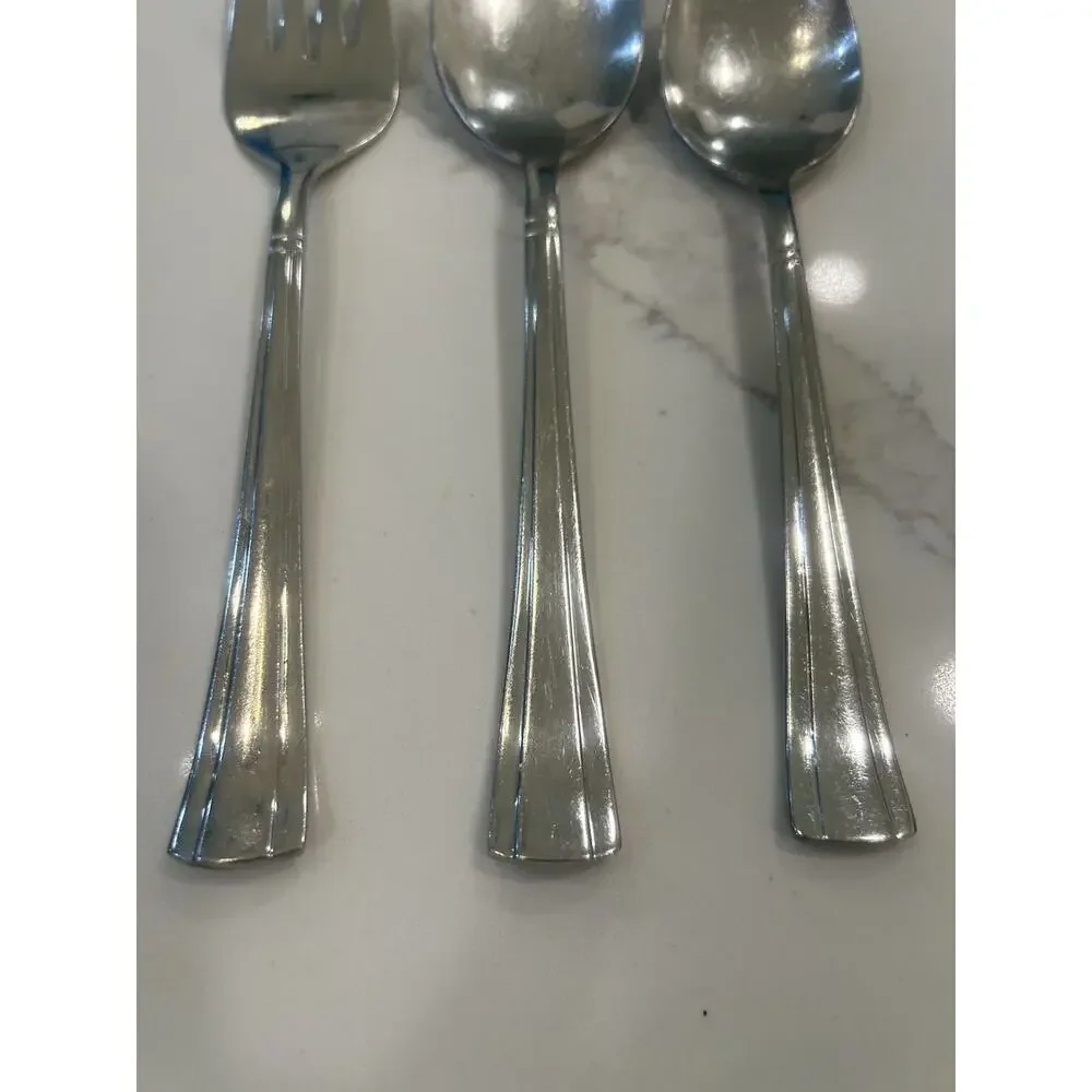 Vtg Cuisinart GEO Serving Set of 3 Meat Fork & 2 Spoons Stainless 18/10 Flatware